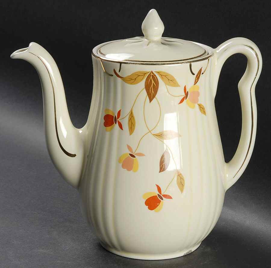 Autumn Leaf Rayed (Long Spout) Teapot & Lid by Hall-1