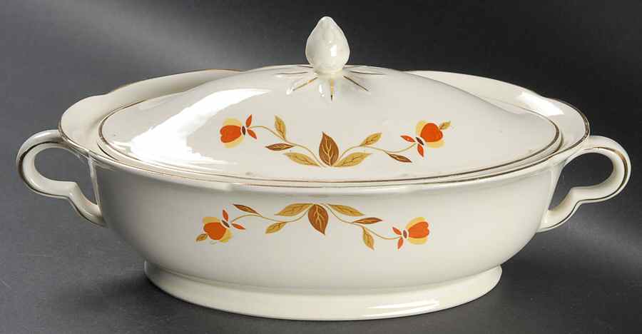 Autumn Leaf Ruffled D Oval Covered Vegetable by Hall-1