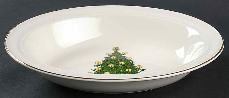 Christmas Tree & Holly 10" Oval Vegetable Bowl by Hall-1