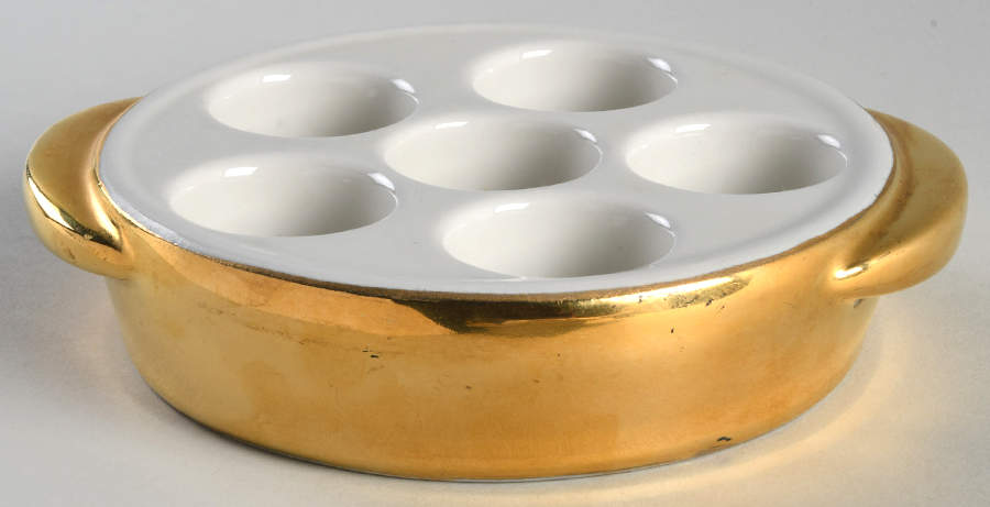 Golden Glo 6 Hole Escargot/Snail Dish by Hall-1