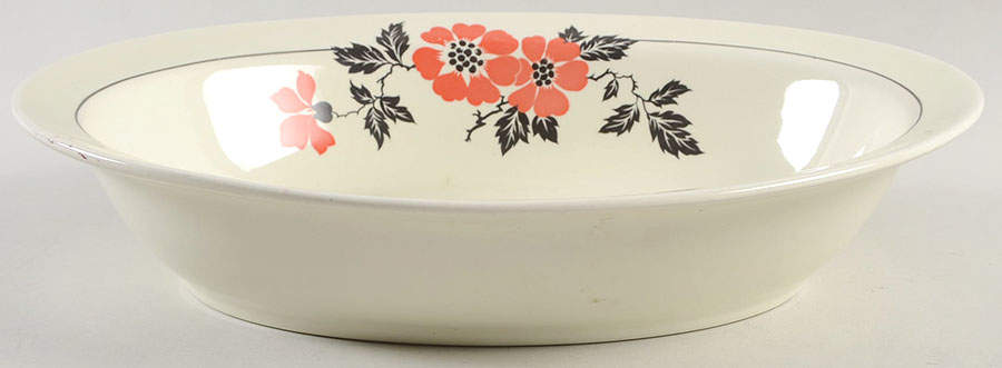 Red Poppy (Platinum Ring) 10" Oval Vegetable Bowl by Hall-1