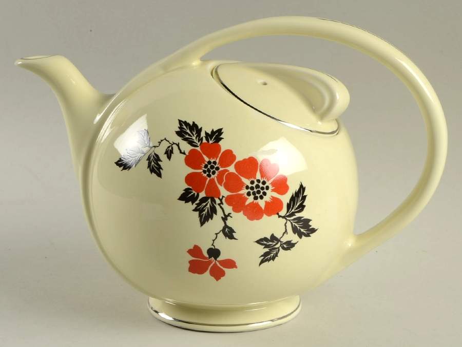 Red Poppy (Platinum Ring) Airflow Teapot & Lid by Hall-1