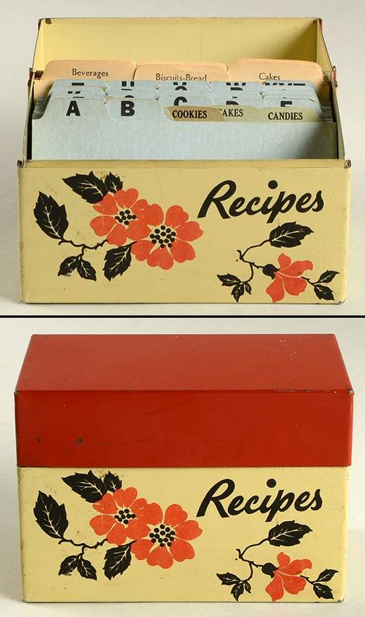 Red Poppy (Platinum Ring) Metal Recipe Box with Hinged Lid by Hall-1