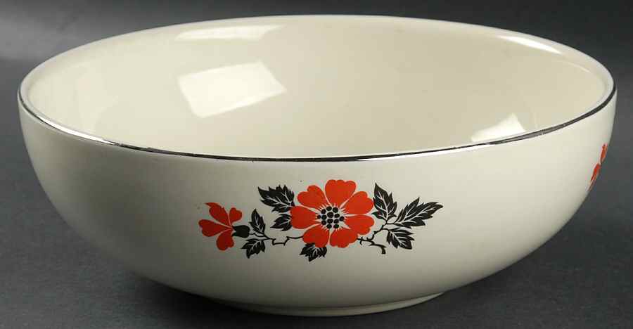 Red Poppy (Platinum Ring) 9" Salad Serving Bowl by Hall-1