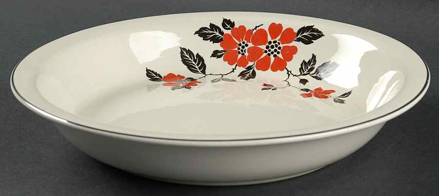 Red Poppy (Platinum Ring) Pie Serving Plate by Hall-1