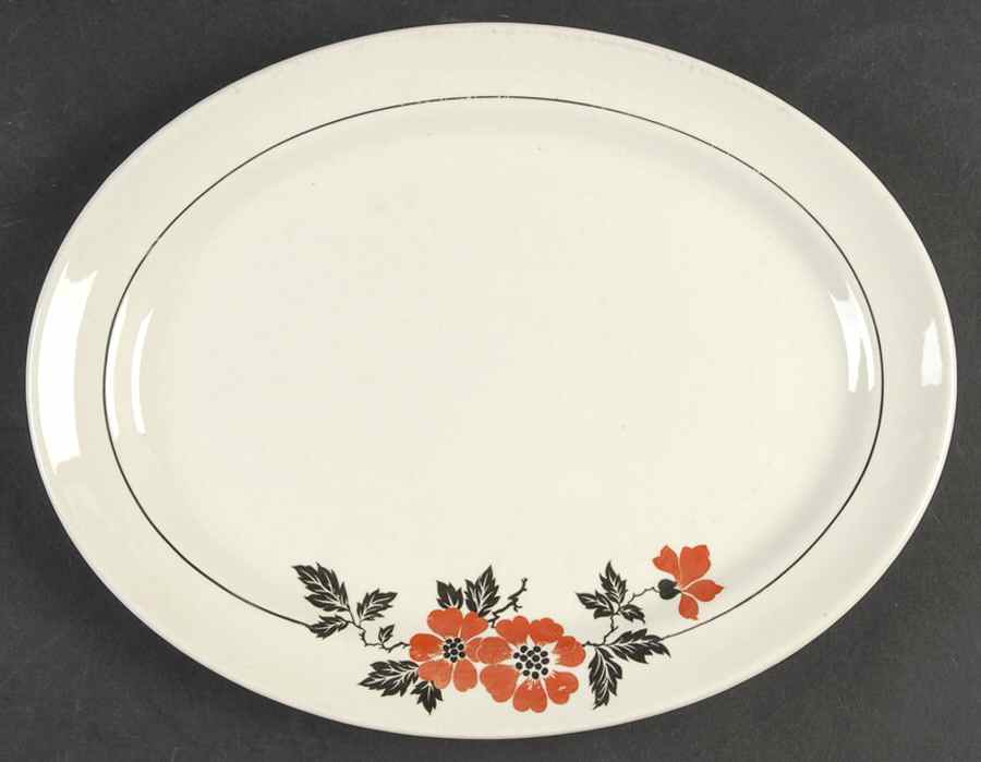 Red Poppy (Platinum Ring) 11" Oval Serving Platter by Hall-1