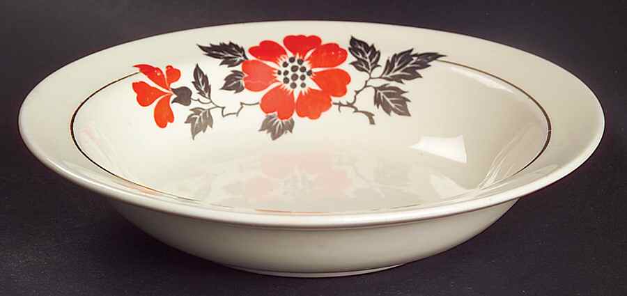 Red Poppy (Platinum Ring) Rim Fruit/Dessert (Sauce) Bowl by Hall-1