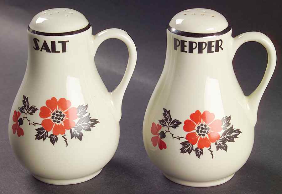 Red Poppy (Platinum Ring) Handled Salt & Pepper Set by Hall-1