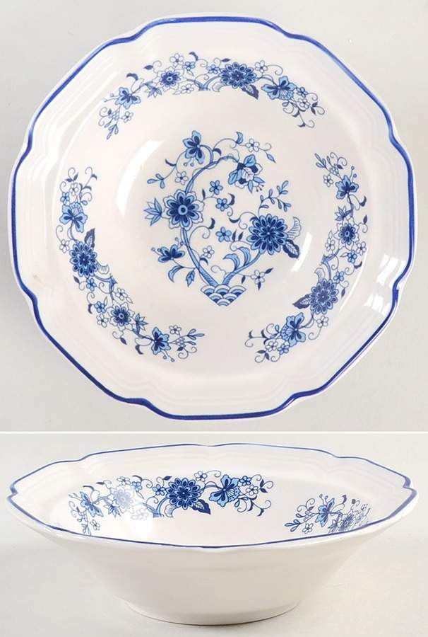 Seine Blue (Scalloped, Blue Trim) Fruit/Dessert (Sauce) Bowl by Hankook-1
