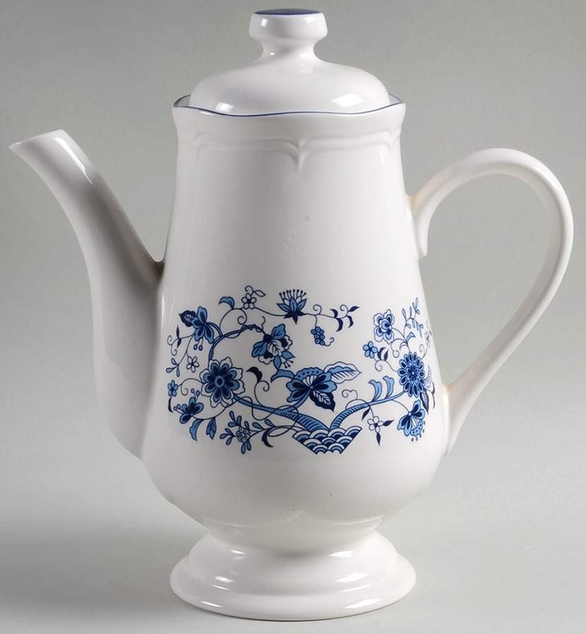 Seine Blue (Scalloped, Blue Trim) Coffee Pot & Lid by Hankook-1