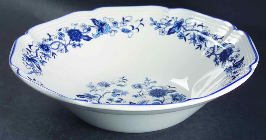 Seine Blue (Scalloped, Blue Trim) 9" Round Vegetable Bowl by Hankook-1