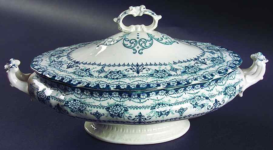 Maltese Blue Green Oval Covered Vegetable by Upper Hanley-1