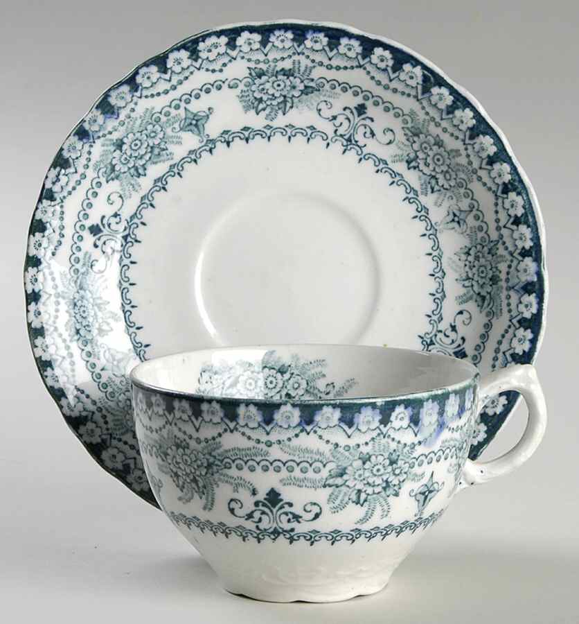 Maltese Blue Green Flat Cup & Saucer Set by Upper Hanley-1