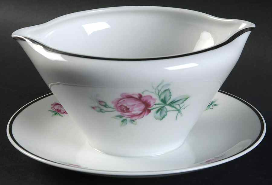 Dresden Rose Gravy Boat with Attached Underplate by Home Arts-1
