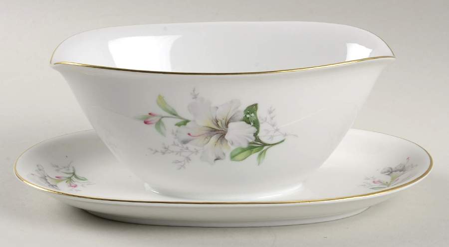 Rhododendron Gravy Boat with Attached Underplate by Home Arts-1