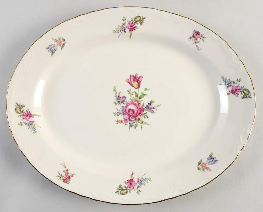 Priscilla Cream (Scalloped) 14" Oval Serving Platter by Household Institute-1