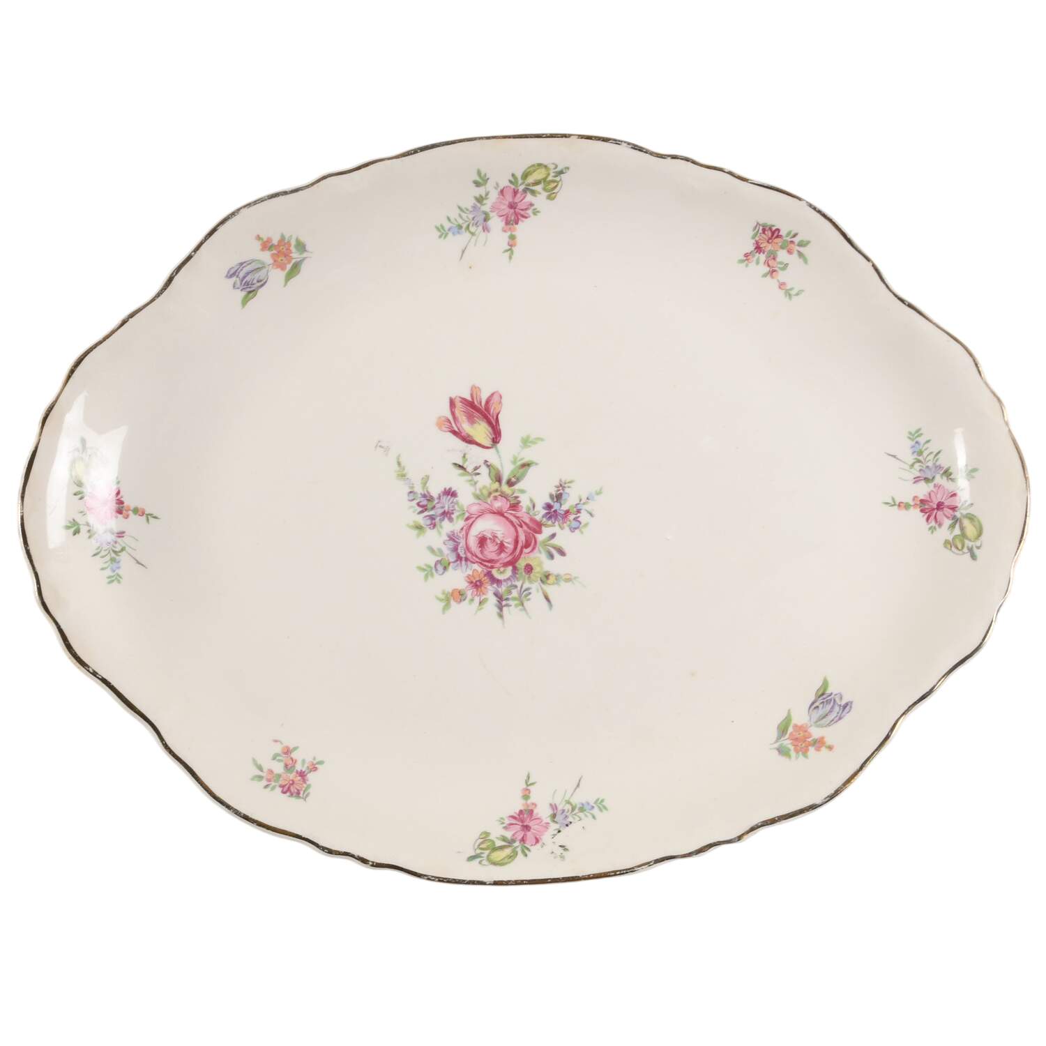 Priscilla Cream (Scalloped) 13" Oval Serving Platter by Household Institute-1