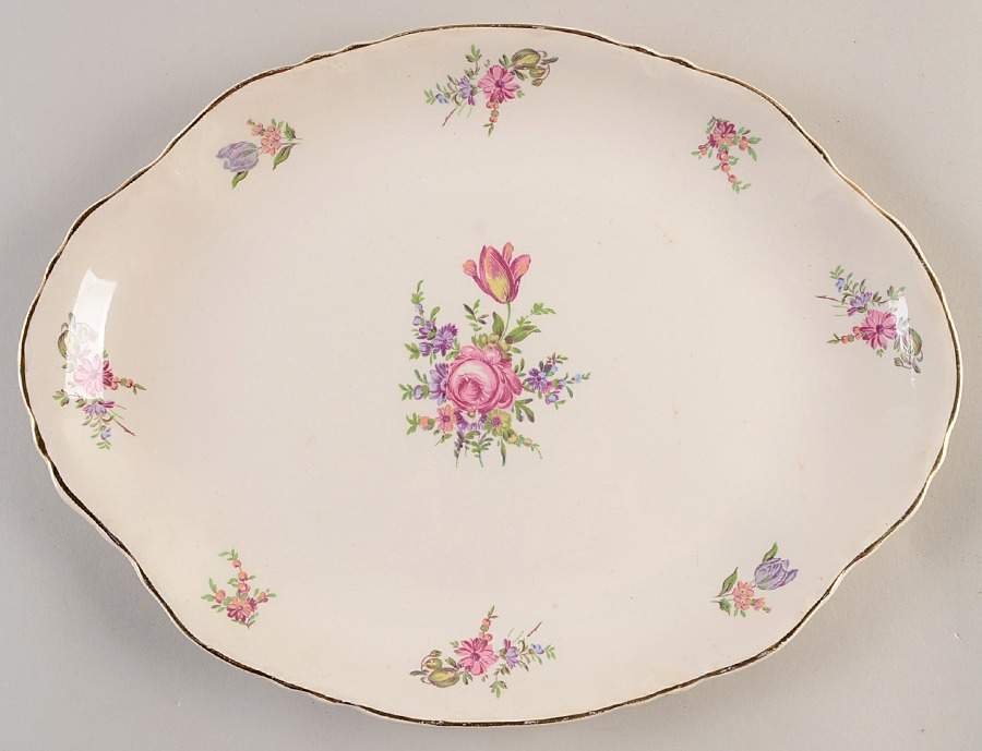 Priscilla Cream (Scalloped) 13" Oval Serving Platter by Household Institute-1