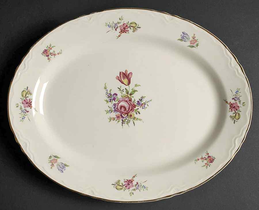 Priscilla Cream (Scalloped) 13" Oval Serving Platter by Household Institute-1
