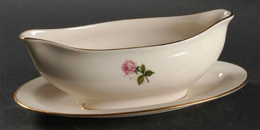 Provincial Rose Gravy Boat with Attached Underplate by Hom Ec China-1