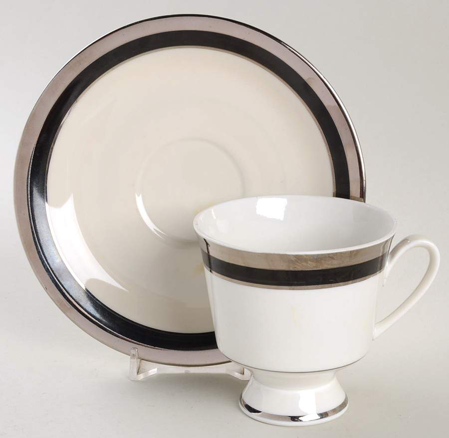 Midnight Halo Footed Cup & Saucer Set by Heirloom Collection-1