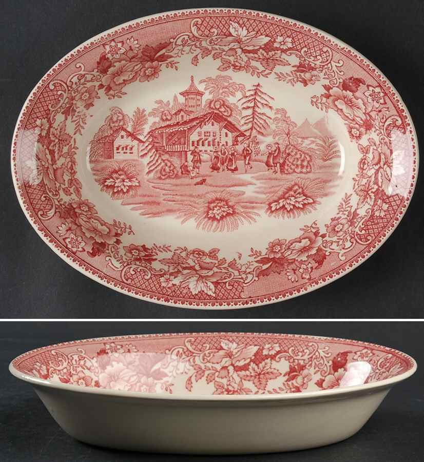 Avon Cottage Pink 9" Oval Vegetable Bowl by Thomas Hughes & Sons-1