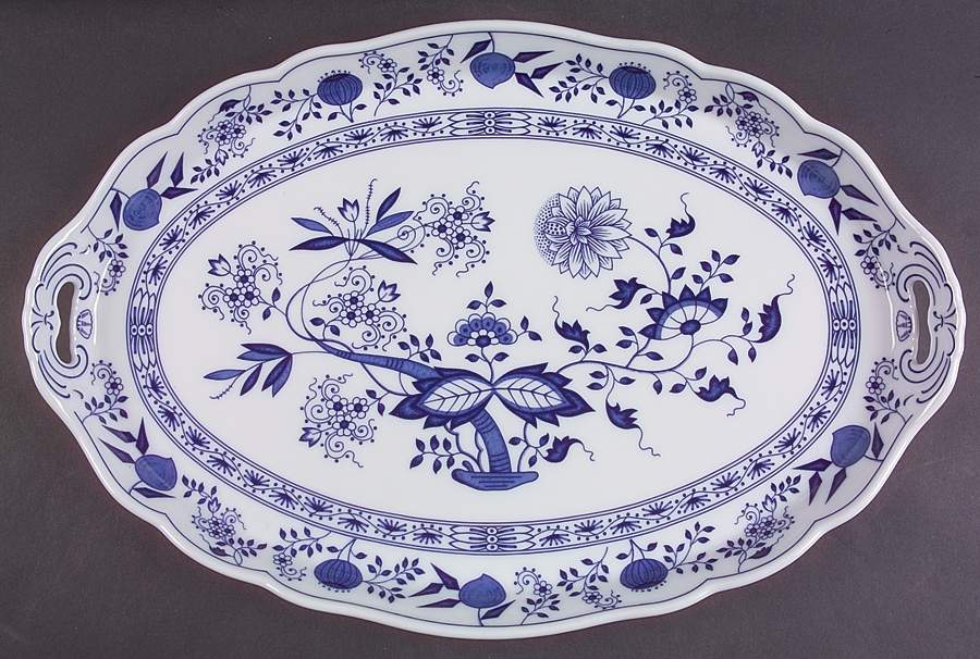 Blue Onion 17" Oval Handled Platter by Hutschenreuther-1