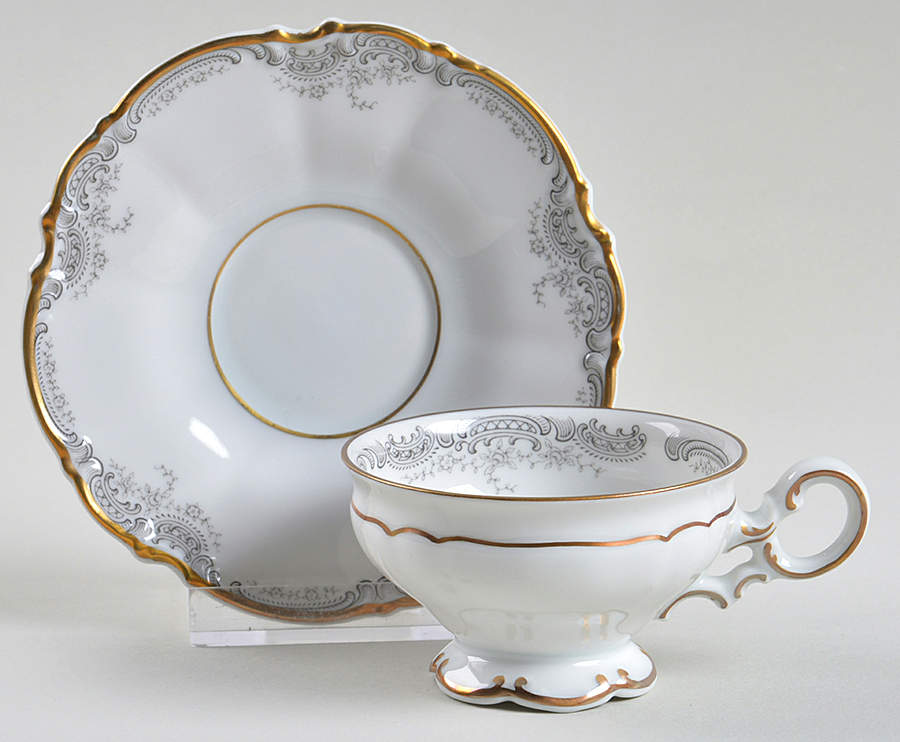 Lorelei Loreley (Gold, White) Footed Demitasse Cup & Saucer Set by Hutschenreuther-1