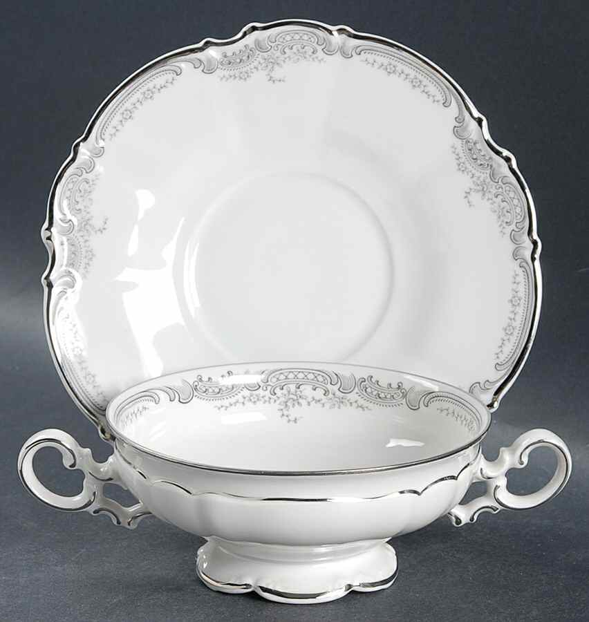 Lorelei Loreley (Platinum Trim) Footed Cream Soup Bowl & Saucer Set by Hutschenreuther-1