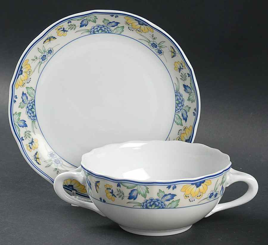 Papillon Flat Cream Soup Bowl & Saucer Set by Hutschenreuther-1