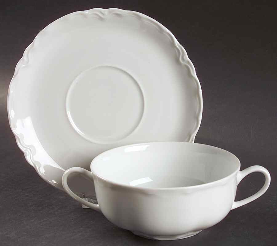 Racine (All White) Flat Cream Soup Bowl & Saucer Set by Hutschenreuther-1