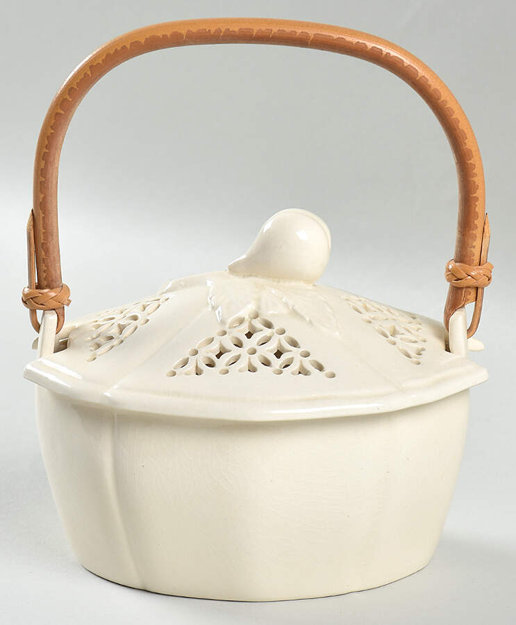 Creamware Pierced Wicker Handled Basket with Pieced Lid by Hartley Greens-1