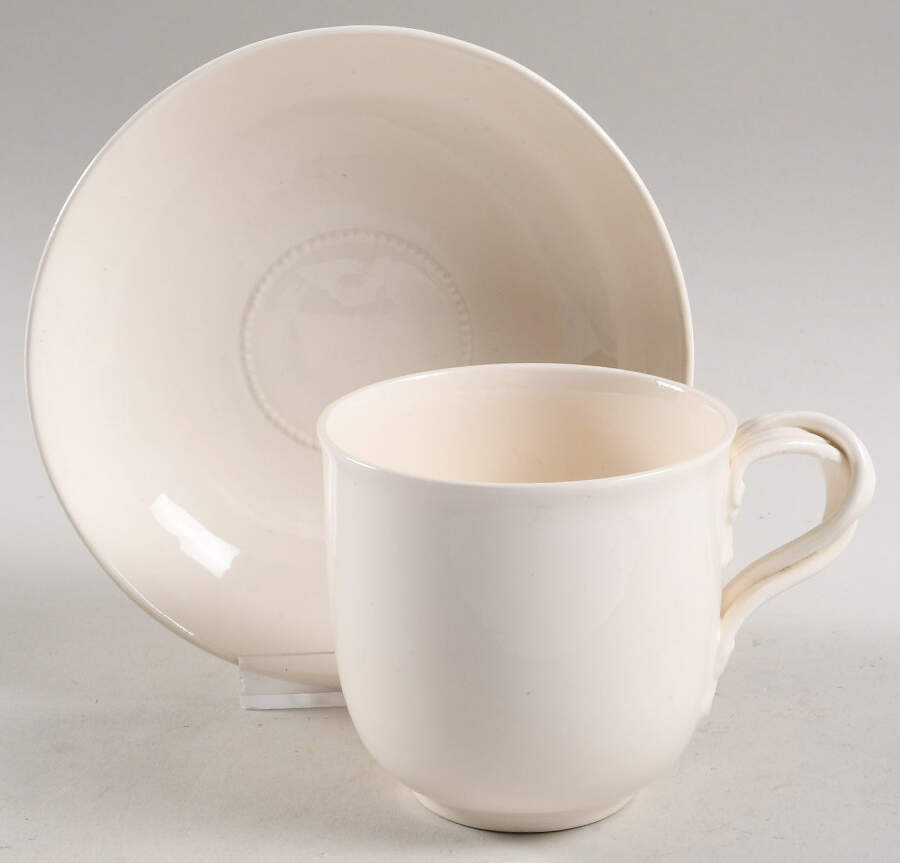Creamware Pierced Chocolate Cup & Saucer Set by Hartley Greens-1