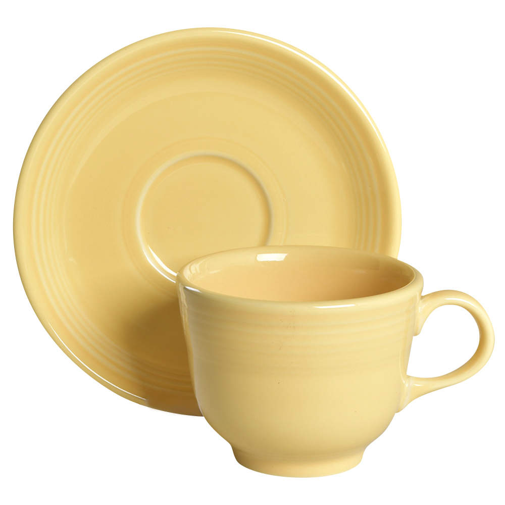 Fiesta Yellow (Intro 1987) Flat Cup & Saucer Set by Homer Laughlin -1