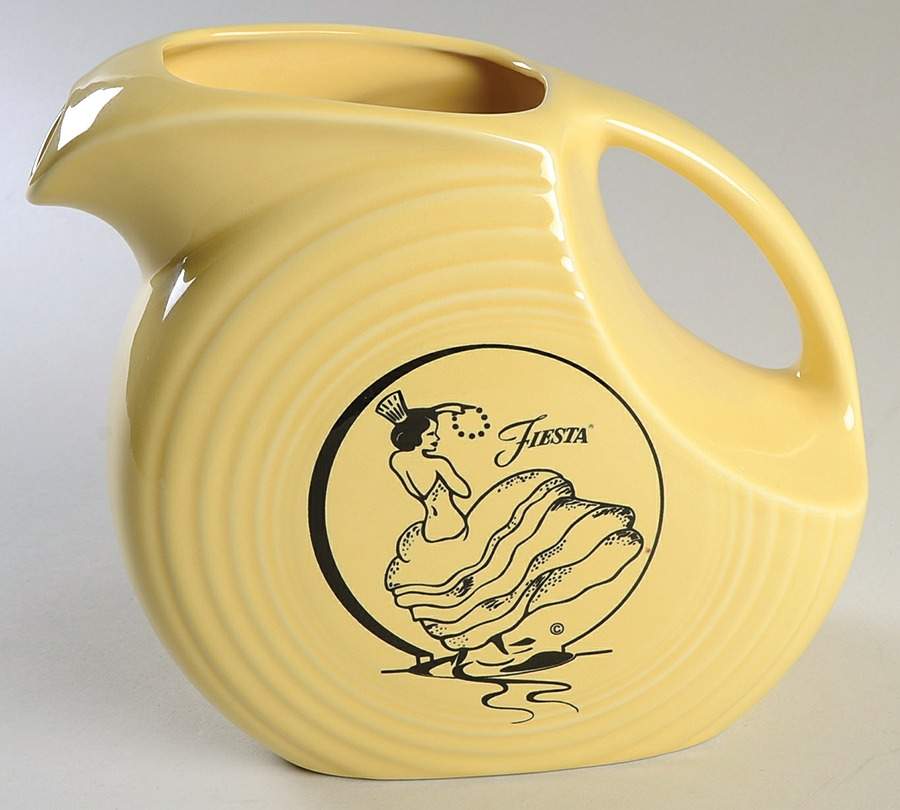 Fiesta Yellow (Intro 1987) 64 Oz Dancing Lady Disk Pitcher by Homer Laughlin -1