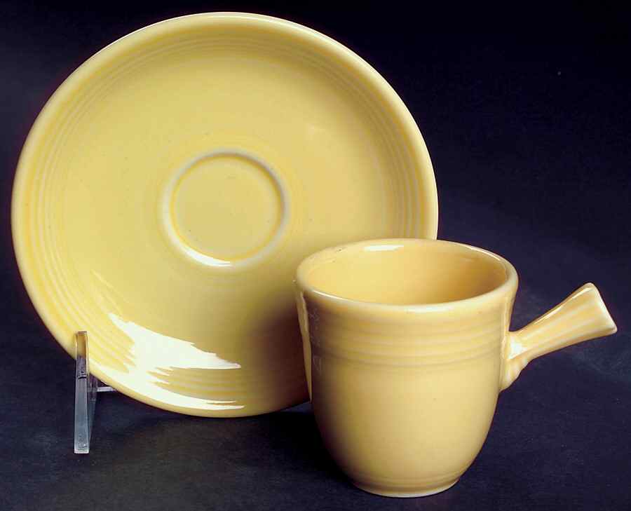 Fiesta Yellow (Intro 1987) Stick Handle Demitasse Cup & Saucer Set by Homer Laughlin -1