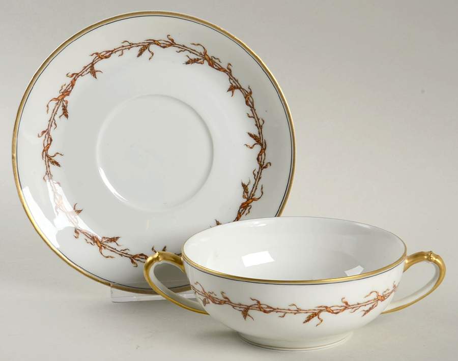 Schleiger 939-2 Flat Cream Soup Bowl & Saucer Set by Haviland-1