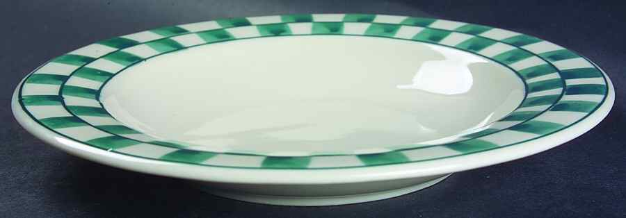 Green Checks Large Rim Soup Bowl by Hartstone-1