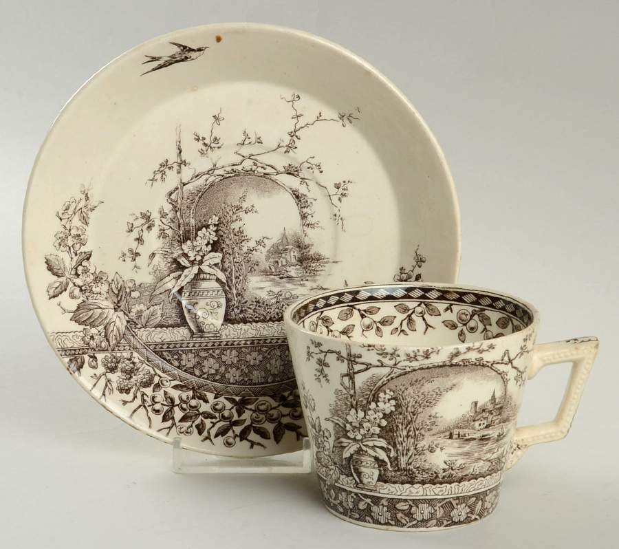 Rustic Flat Cup & Saucer Set by Hill Pottery-1