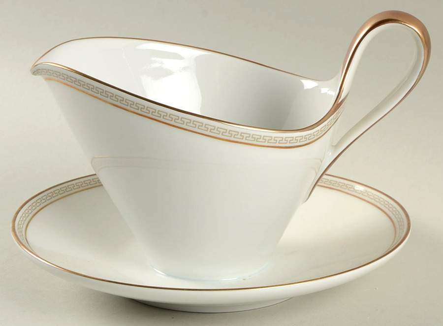 Greek Key Gray (Gold Trim) Gravy Boat with Attached Underplate by Heinrich - H&C-1