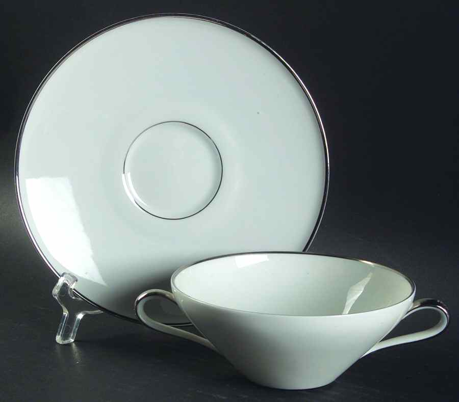 Platinum Band Flat Cream Soup Bowl & Saucer Set by Heinrich - H&C-1