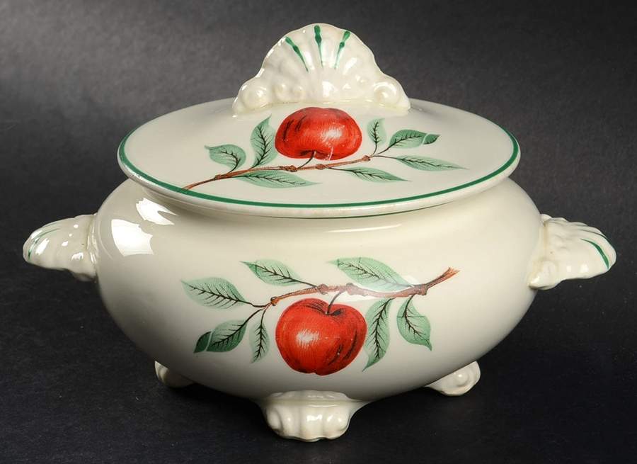 Red Apple (Rim Shape) Sugar Bowl & Lid by Homer Laughlin -1