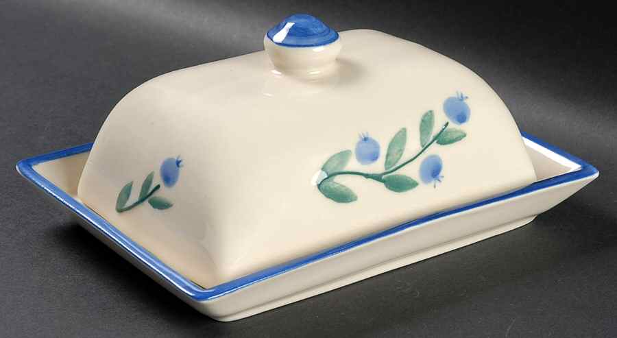 Blueberry (Green & Blue Bands) Rectangular Covered Butter by Hartstone-1