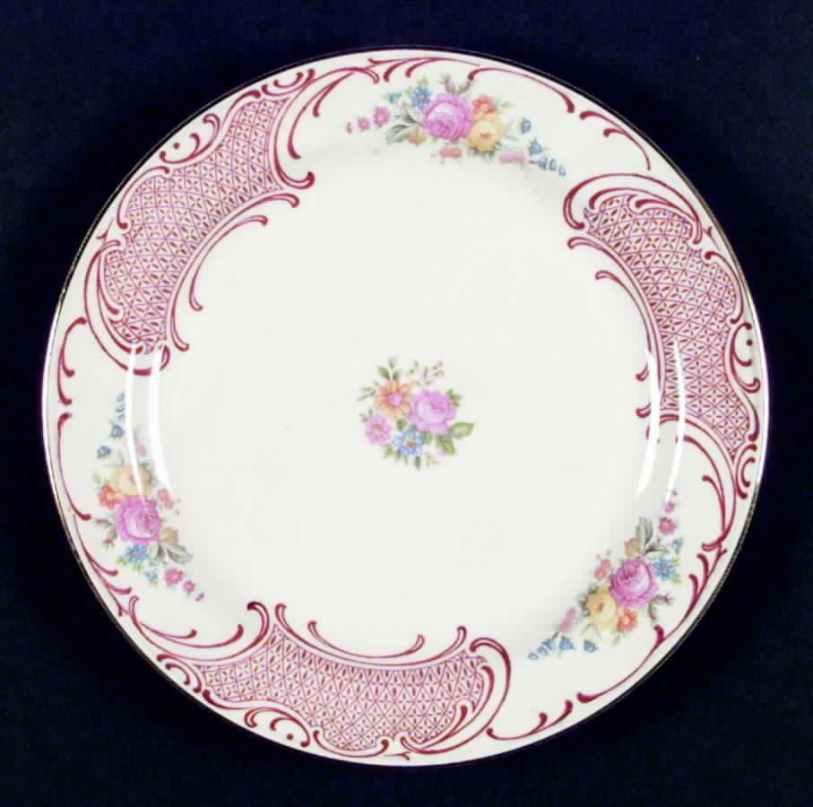 B1312 (Red Lattice Scroll Border) Dinner Plate by Homer Laughlin -1