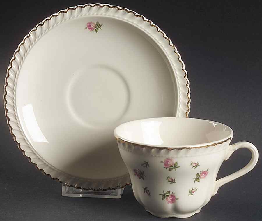 Rosebud Bouquet (Gold Trim) Flat Cup & Saucer Set by Harker-1