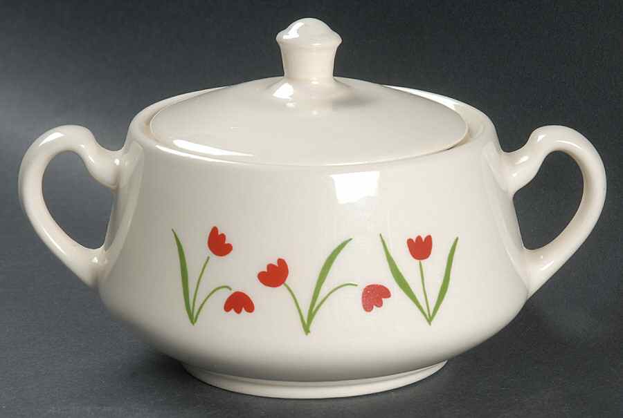 Tulips Sugar Bowl & Lid by Homer Laughlin -1