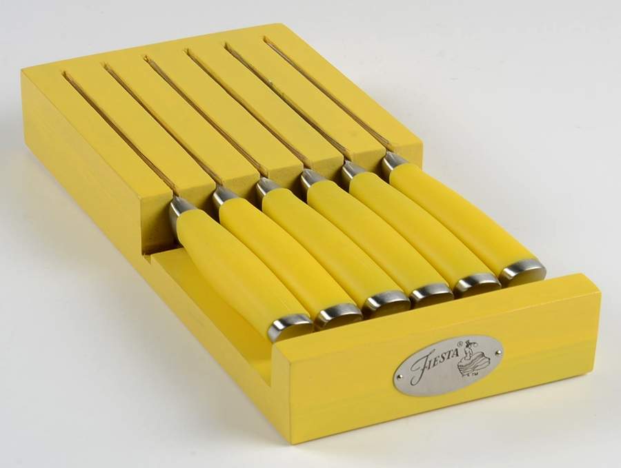 Fiesta Sunflower (Intro 2001) (7 Piece) Steak Knife Set W/Wood Block by Homer Laughlin -1