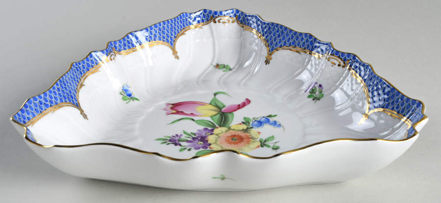 Printemps Blue Border 10" Triangular Vegetable Bowl by Herend-1