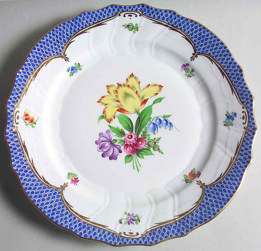 Printemps Blue Border Dinner Plate by Herend-1