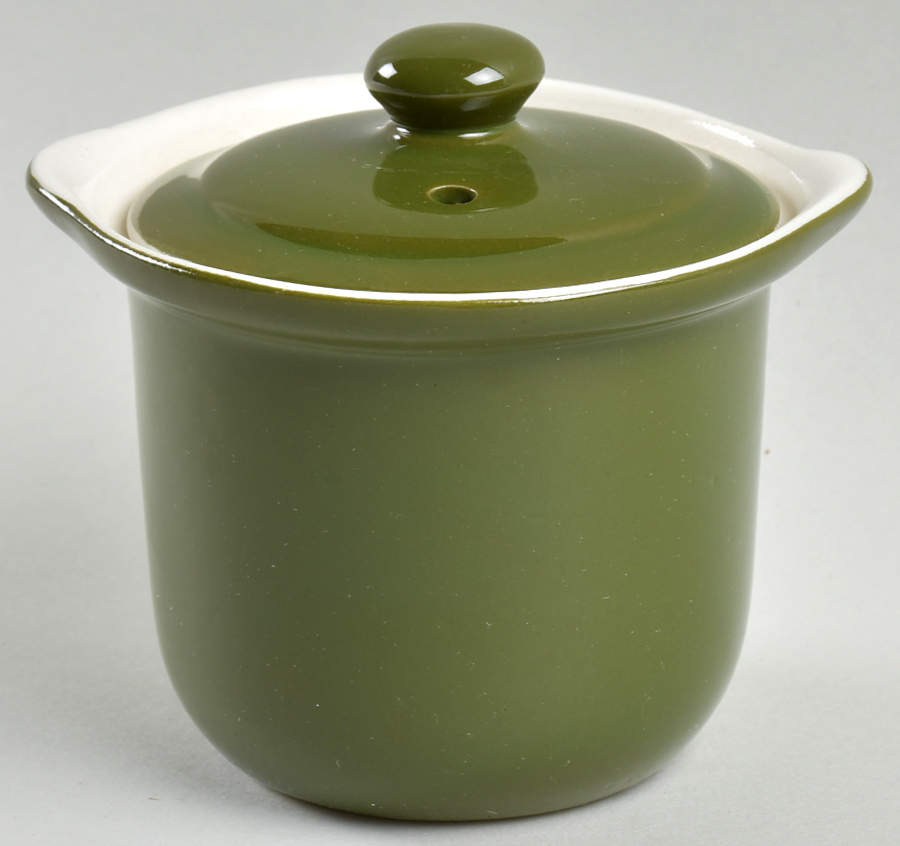 FOREST GREEN Handled Marmite & Lid by Hall-1